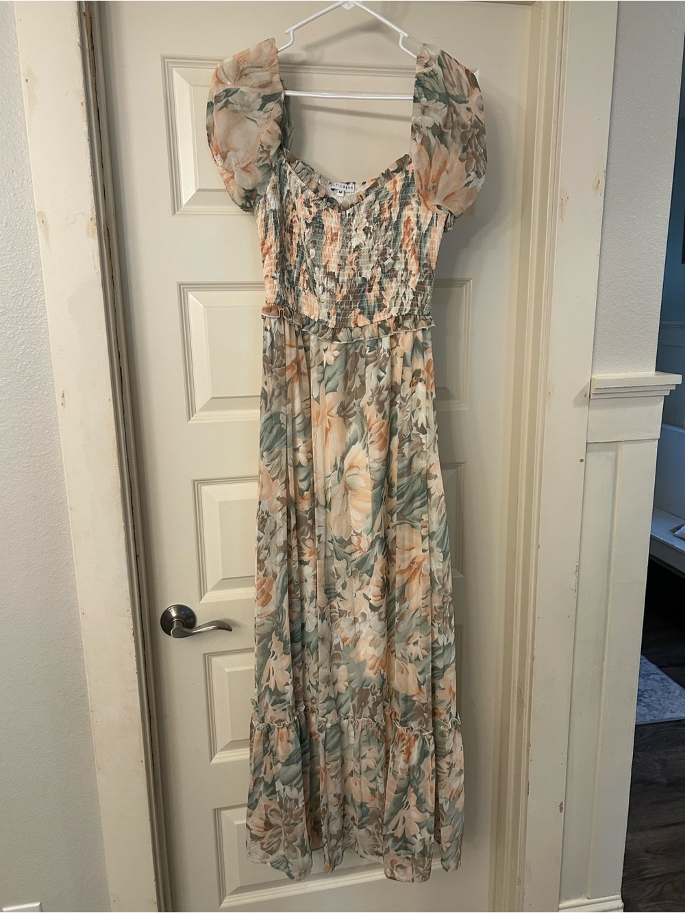 Baltic Born Floral Maxi Dress in Sage Green & Peach
